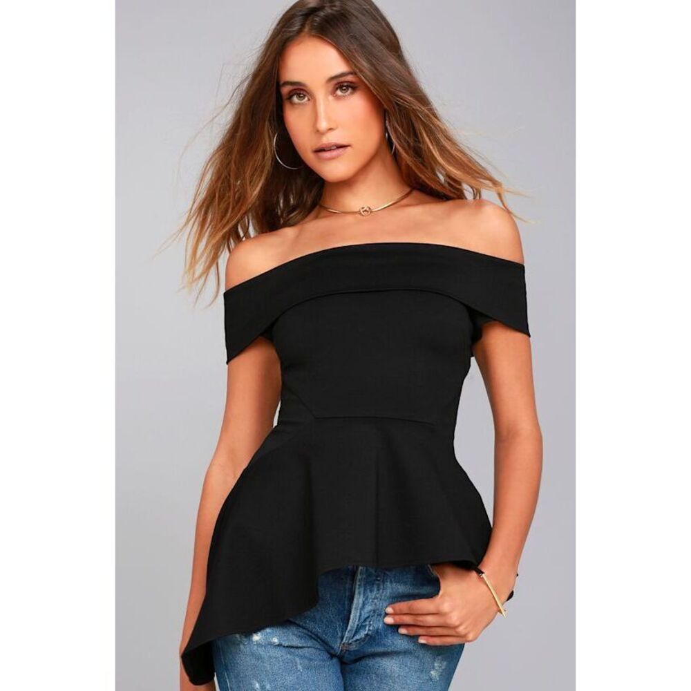 Lulus Black Half-Peplum Off-the-shoulder Top - Size Large